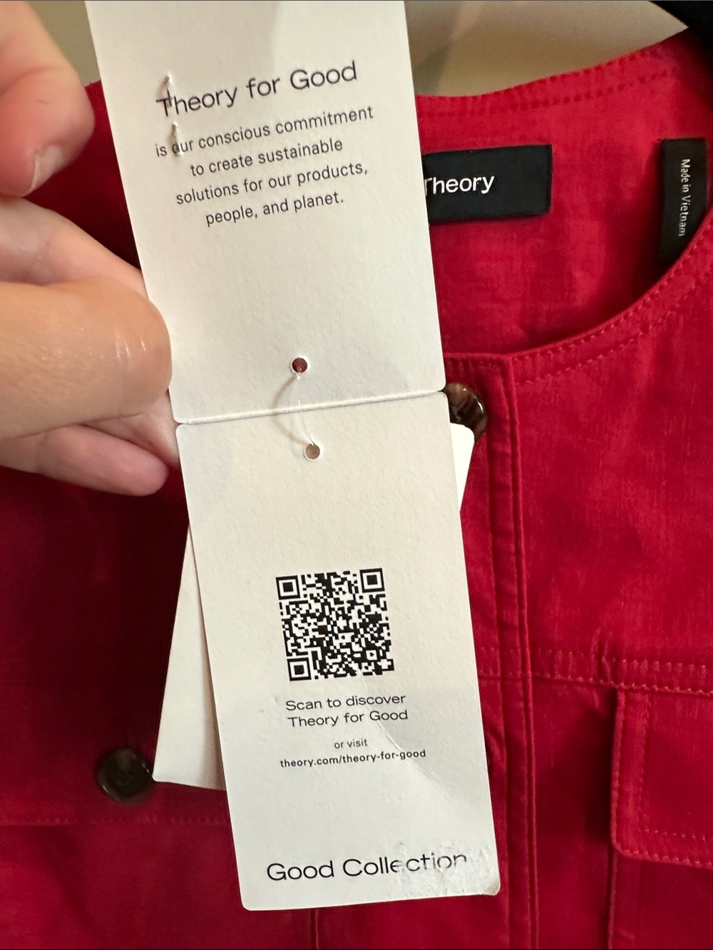 Theory Red Sleeveless Button Down Trucker  Vest - Picture 3 of 8